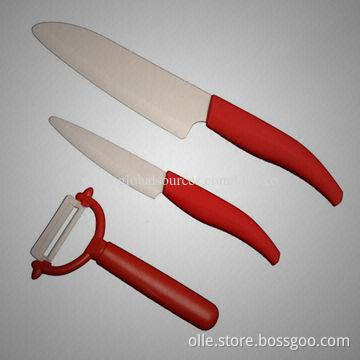 Red Color Kitchen Ceramic Knife and Peeler Set